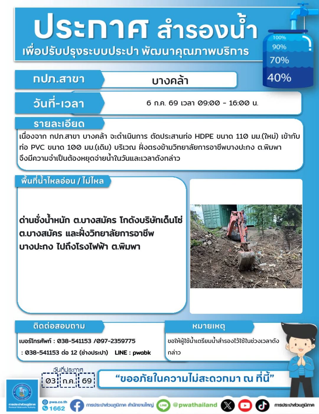 การตัดประสานท่อประปา HDPE ขนาด 110 มม. เข้ากับท่อ PVC ขนาด 100 มม.